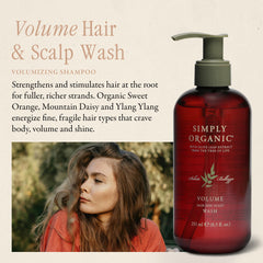 SIMPLY ORGANIC Volume Shampoo label highlighting natural ingredients