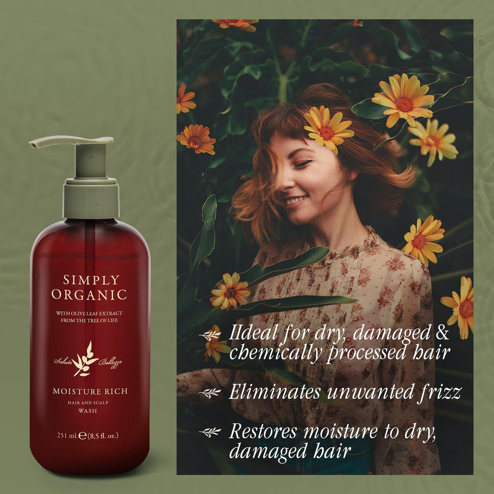 SIMPLY ORGANIC Wild Mallow Flower visual showcases calming extract for gentle cleansing.