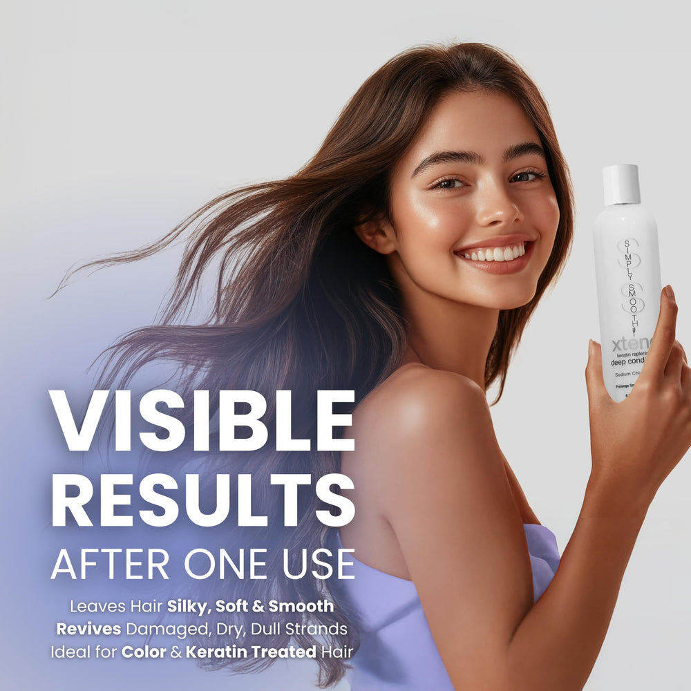 Simply Smooth Xtend Keratin Deep Conditioner box highlights color-safe formula for treated hair.