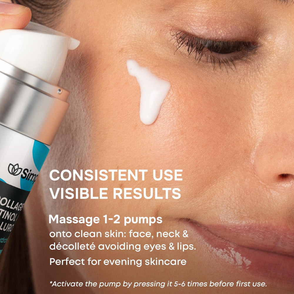 SimplyVital retinol serum shown for night-time skincare routine.