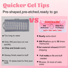 SINOKAME 600pcs 12 sizes box enables precise fit for many nail beds.