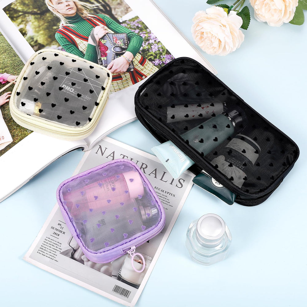 Sinzip travel-toiletry mesh bag open, convenient for toiletries and small items.