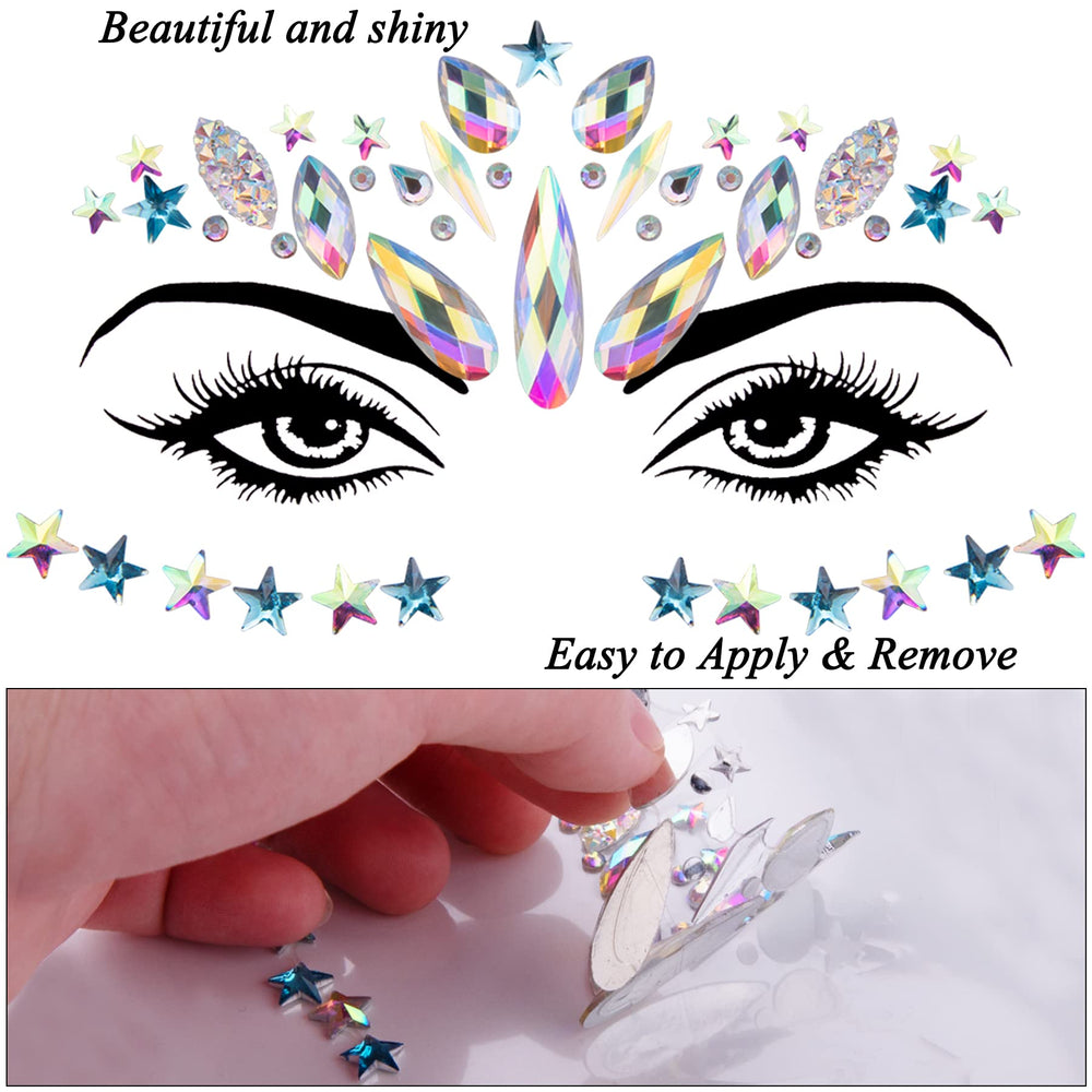 SIQUK crystal face stickers with varied shapes for bold party styles
