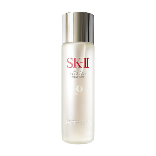 SK-II Facial Treatment Essence bottle pours for instant hydration and smooth skin texture.