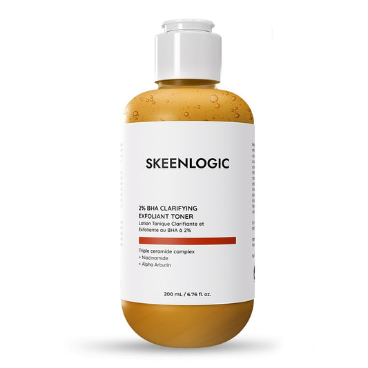 Skeenlogic 2% BHA serum bottle front view for daily acne and dark spots care