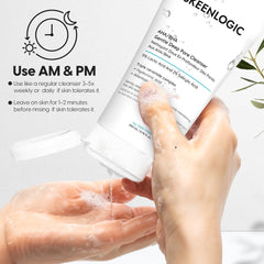 Skeenlogic foaming action close-up highlights gentle, non-stripping cleanse.