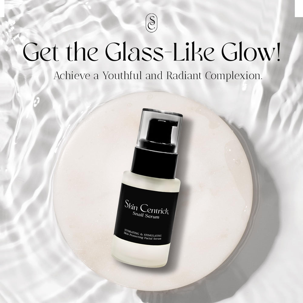 Snail mucin and hyaluronic acid ingredients in Skin Centrick Serum for hydration.