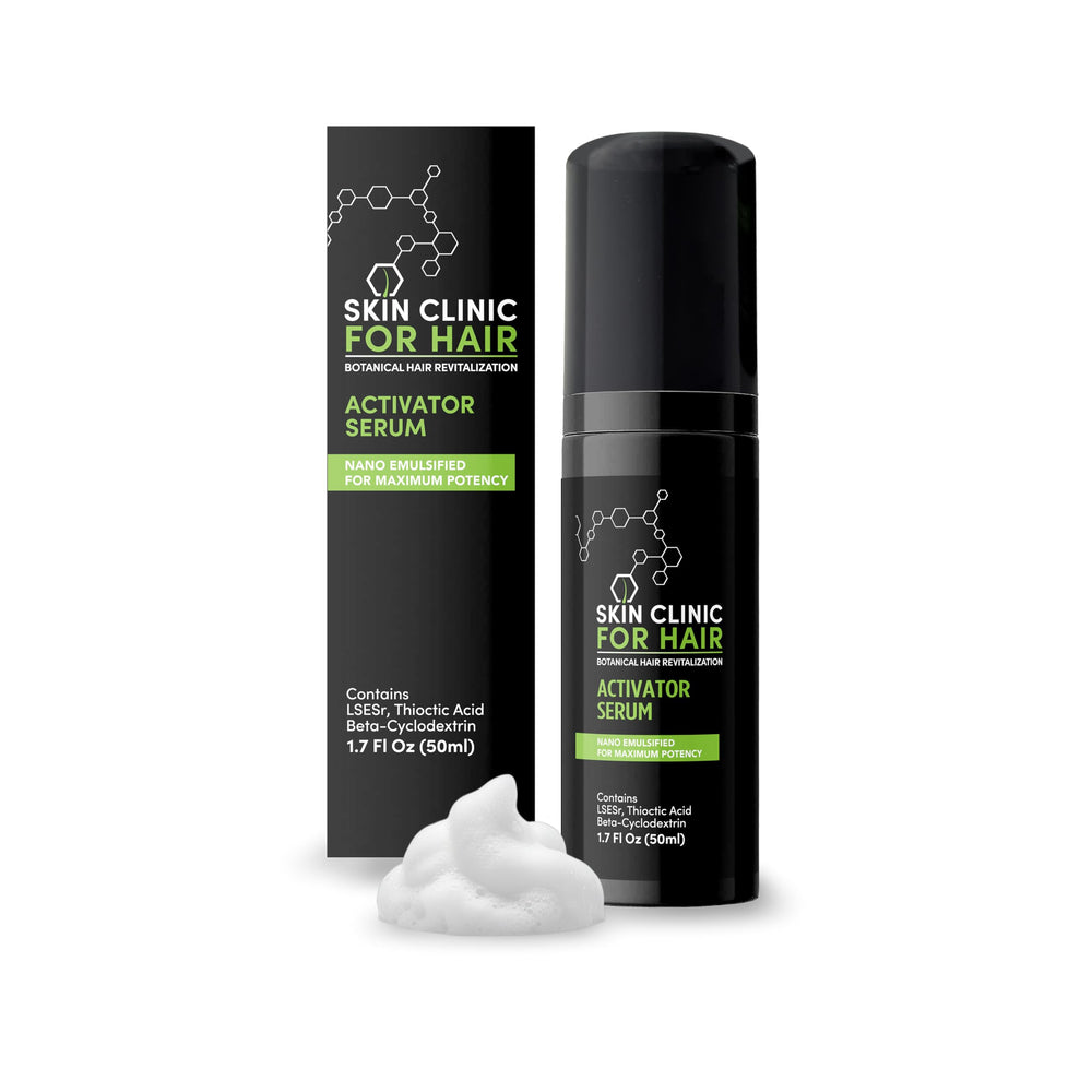Skin Clinic for Hair botanical foaming serum bottle for daily scalp nourishment.