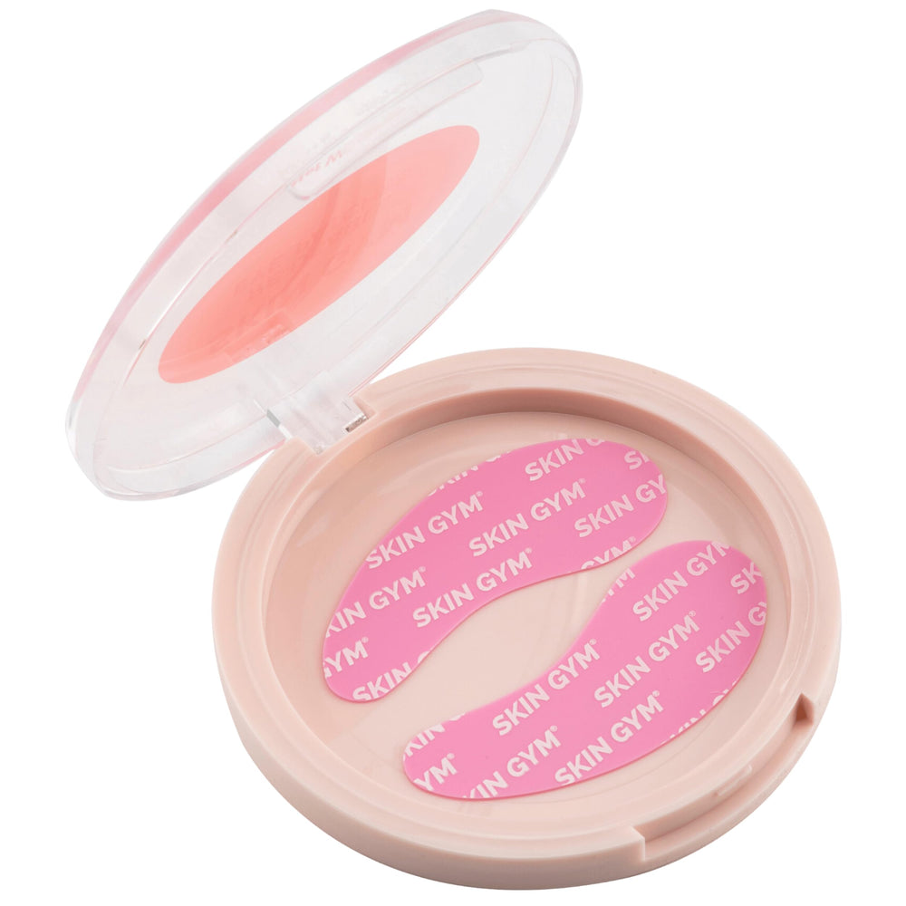 Skin Gym Re-Usable Eye Mask packaging highlights eco-friendly silicone design for sustainability.