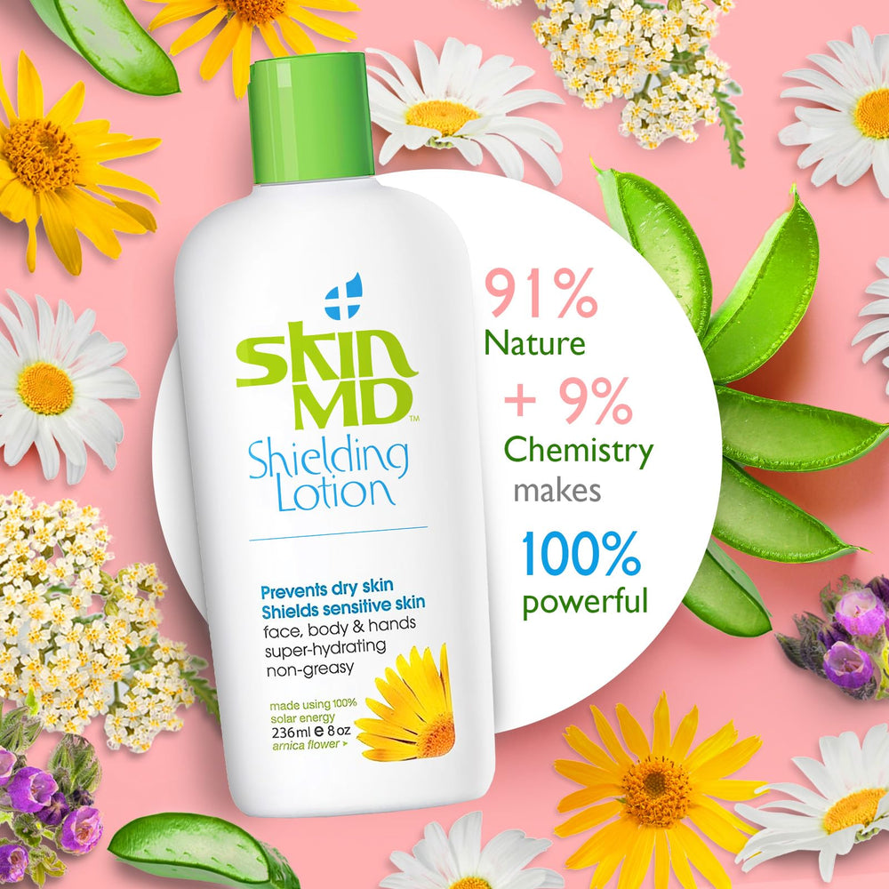 Skin MD Shielding cream texture closeup highlights quick absorption.