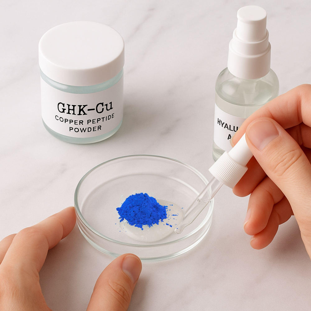Skin Perfection GHK-Cu powder skin care setup for routines