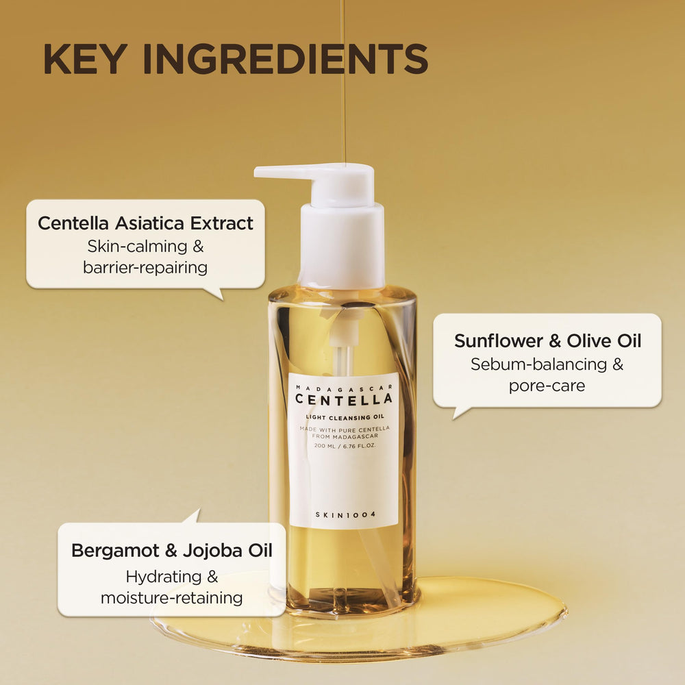 SKIN1004 Centella Light Cleansing Oil used during morning routine for soothing cleanse.