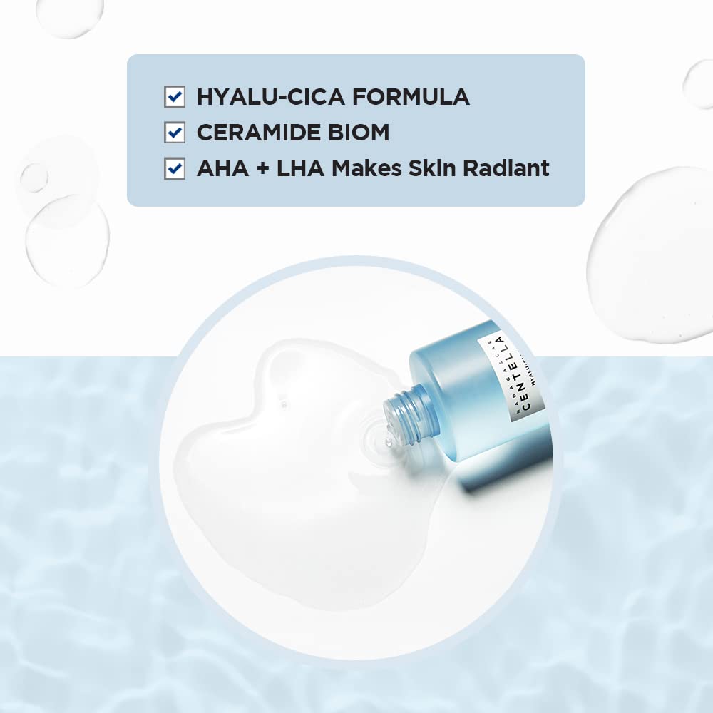 SKIN1004 Hyalu-CICA toner label close-up highlights centella and niacinamide ingredients.
