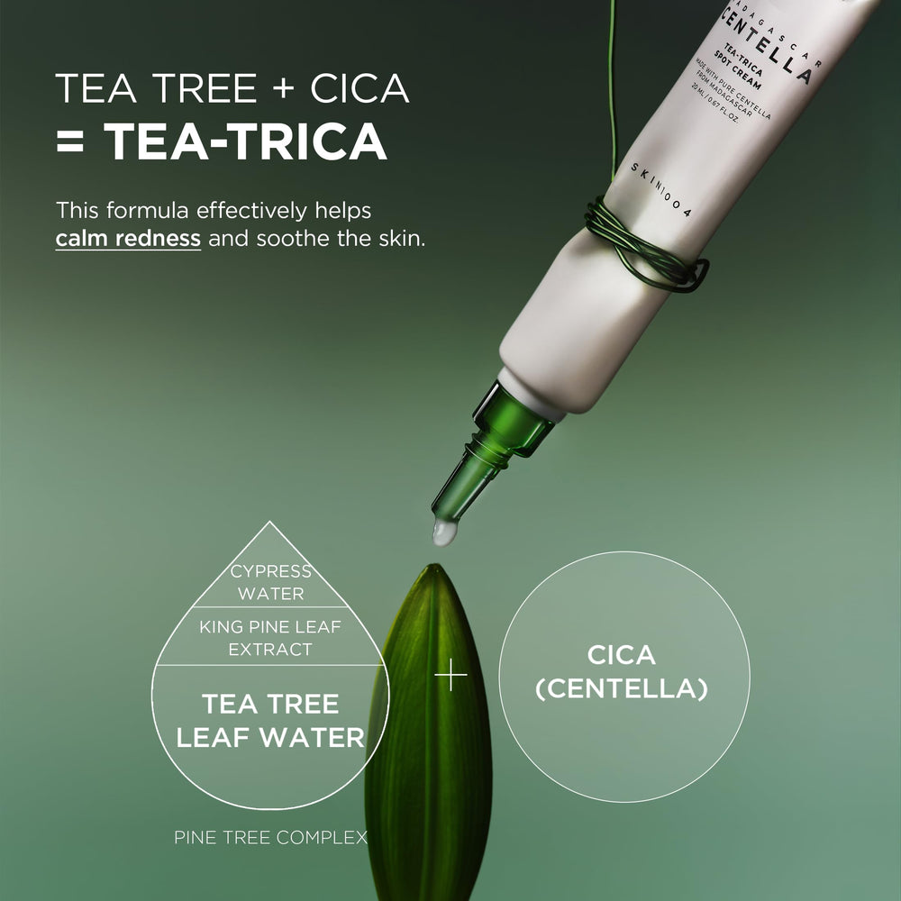 Tea-Trica Spot Cream applied to the face for targeted relief.