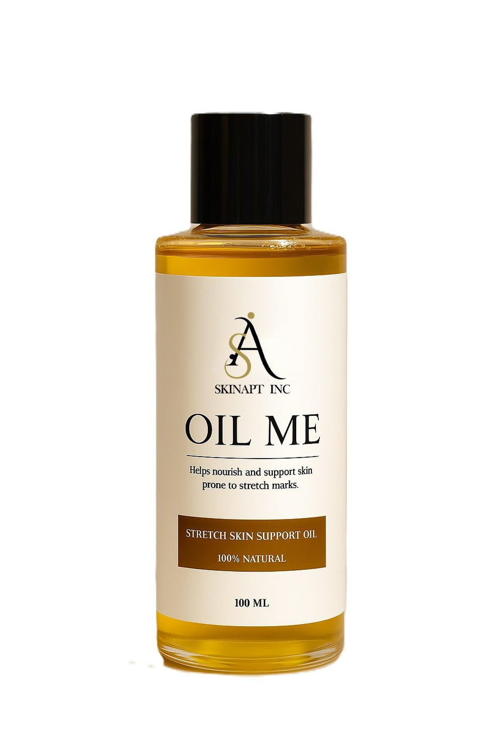 Skinapt Oil Me bottle pouring on belly for deep hydration and elasticity support
