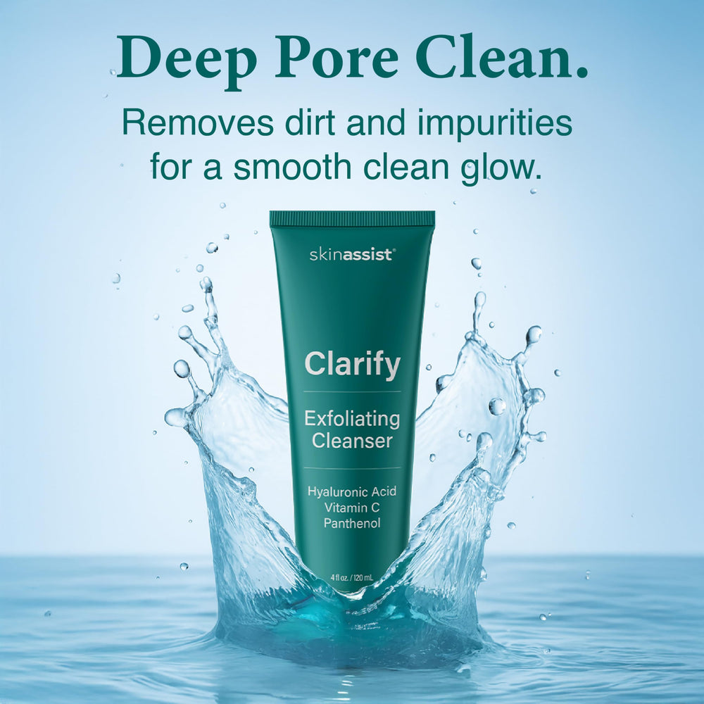 SkinAssist Clarify exfoliating-particles reveal micro-removal of buildup for smoother skin.