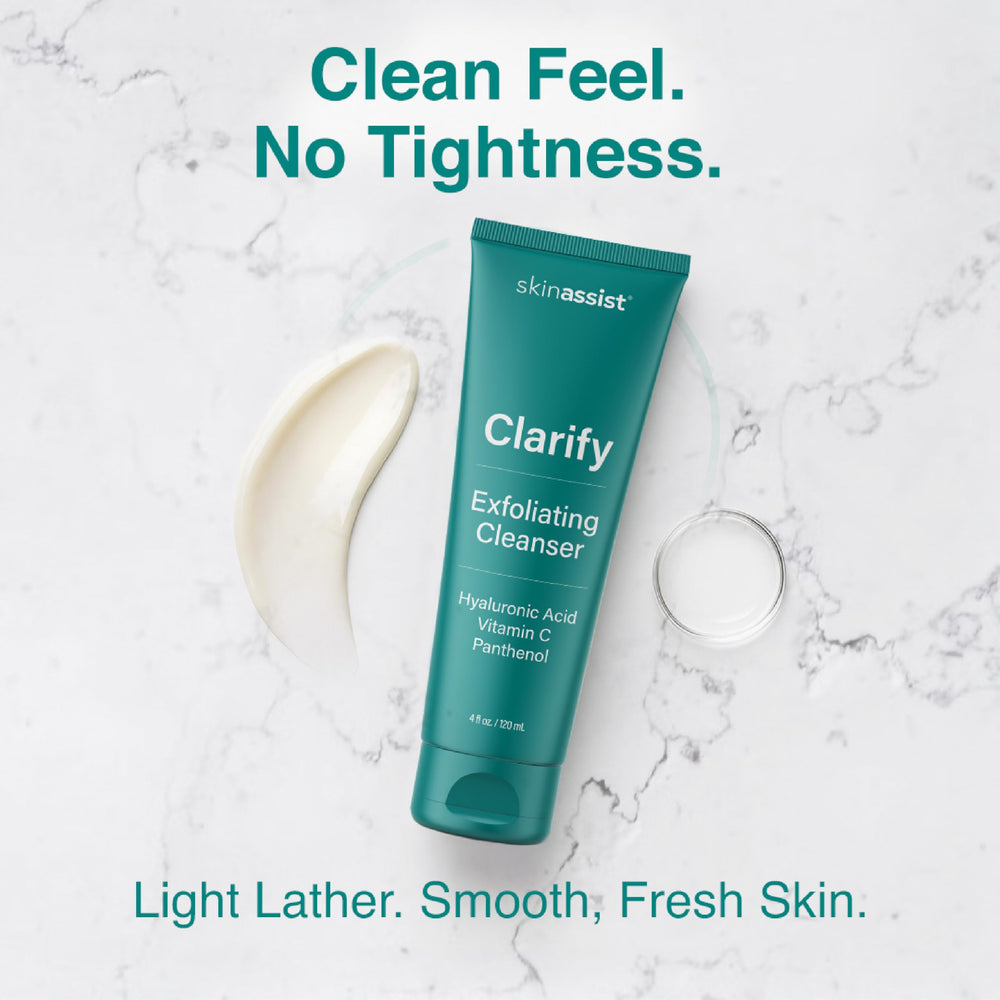 SkinAssist Clarify Vitamin-C-E ingredients support brightness and balanced skin.