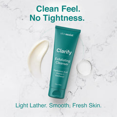SkinAssist Clarify Vitamin-C-E ingredients support brightness and balanced skin.