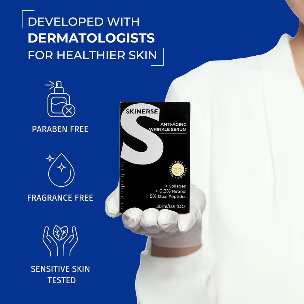 SKINERSE brightening close-up hints at glow and refined complexion.