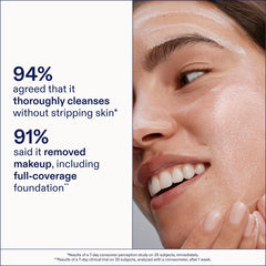 Close-up of clean skin after washing with Skinfix ceramide-ectoin formula.