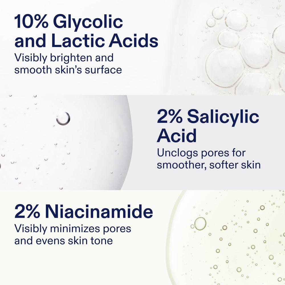 Graphic of key actives: glycolic, lactic, salicylic acids with barrier-supporting niacinamide