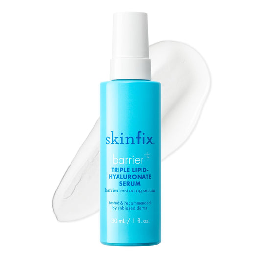 Skinfix Triple Lipid-Hyaluronate Serum bottle highlights lasting hydration.