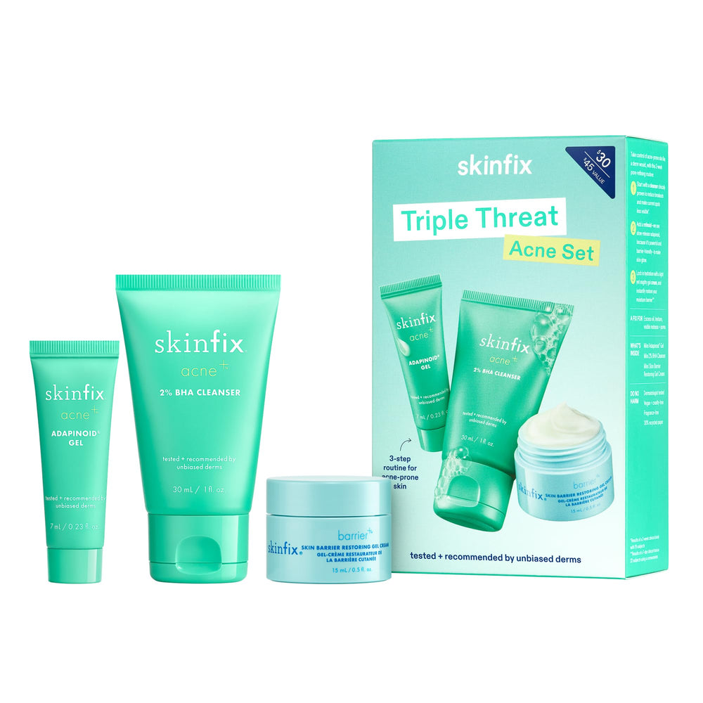 Skinfix Triple Threat Set packshot showing fragrance-free vegan trio for balanced skin