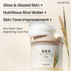 Skinfood 1957 Rice Toner Pad application wipe showing even-toned glow