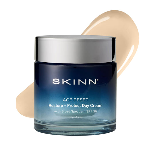 SKINN Age Reset day cream jar close-up, showcasing rich hydration.