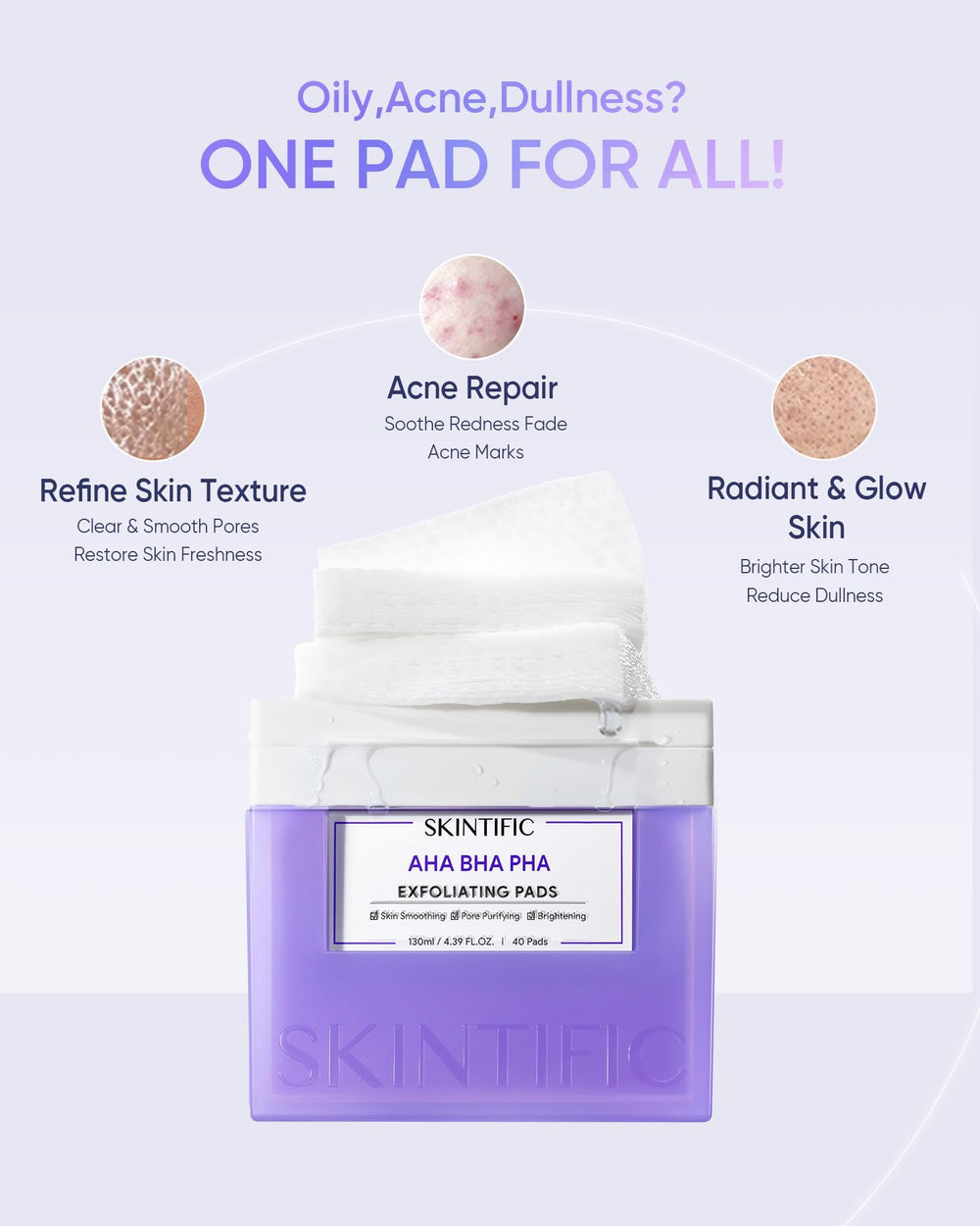 SKINTIFIC Niacinamide brightening pad closeup highlighting blemish fading benefits