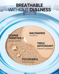 Skintific Velvet Matte Cushion Blue 03 Petal application swirls demonstrate even layering.