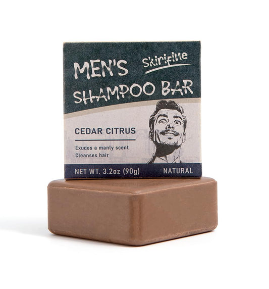 SKIRIFINE shampoo bar with cedar citrus scent for a masculine grooming routine.