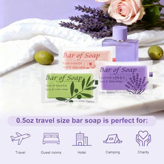 Skourvut rose and lavender mini bar soap with soothing aroma for guest bathrooms.