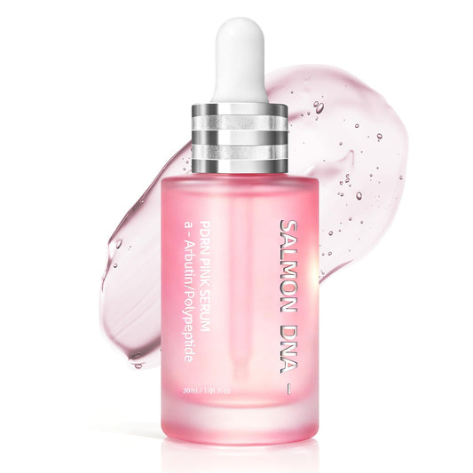 SKSOYT Pink Peptide 12 PDRN Serum bottle close-up highlights sleek packaging for glowing skin