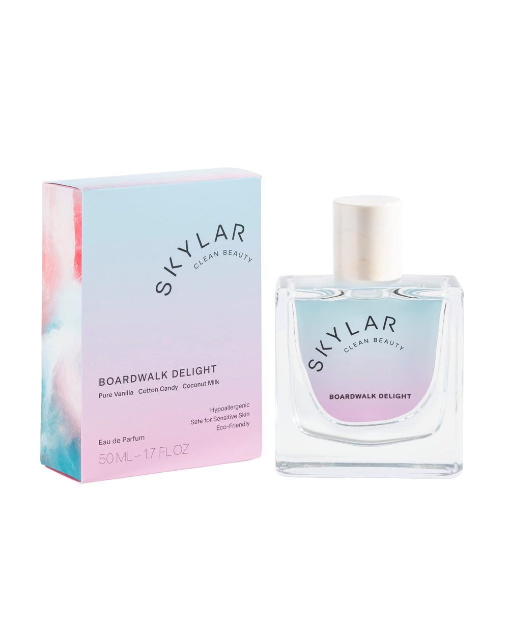 Skylar Boardwalk Delight bottle on a beach setup for daily wear