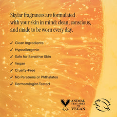 Packaging box of Skylar Capri Summer emphasizing vegan and cruelty-free values