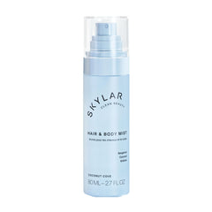 Skylar Coconut Cove bottle close-up, hypoallergenic mist for daily refresh.
