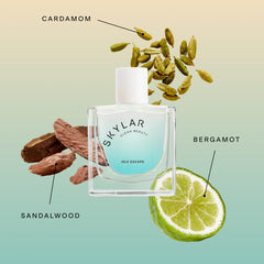 Skylar Isle Escape cap detail highlights sustainable packaging