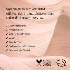 Skylar Pink Canyon base notes close-up focuses on cedar and pink salt.