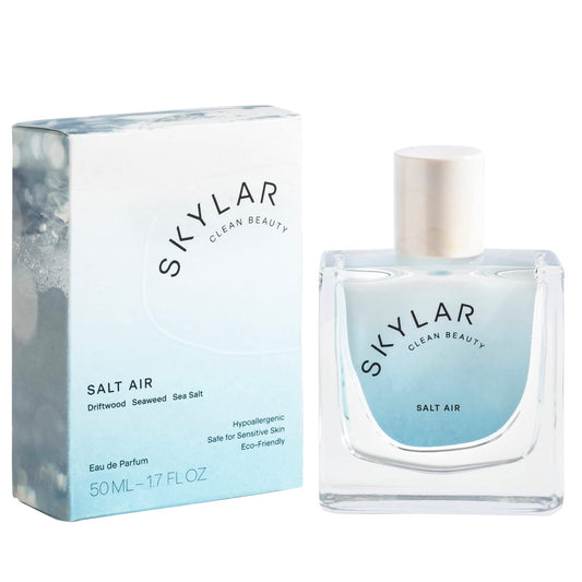 Skylar Salt Air bottle close-up highlighting driftwood for a fresh scent