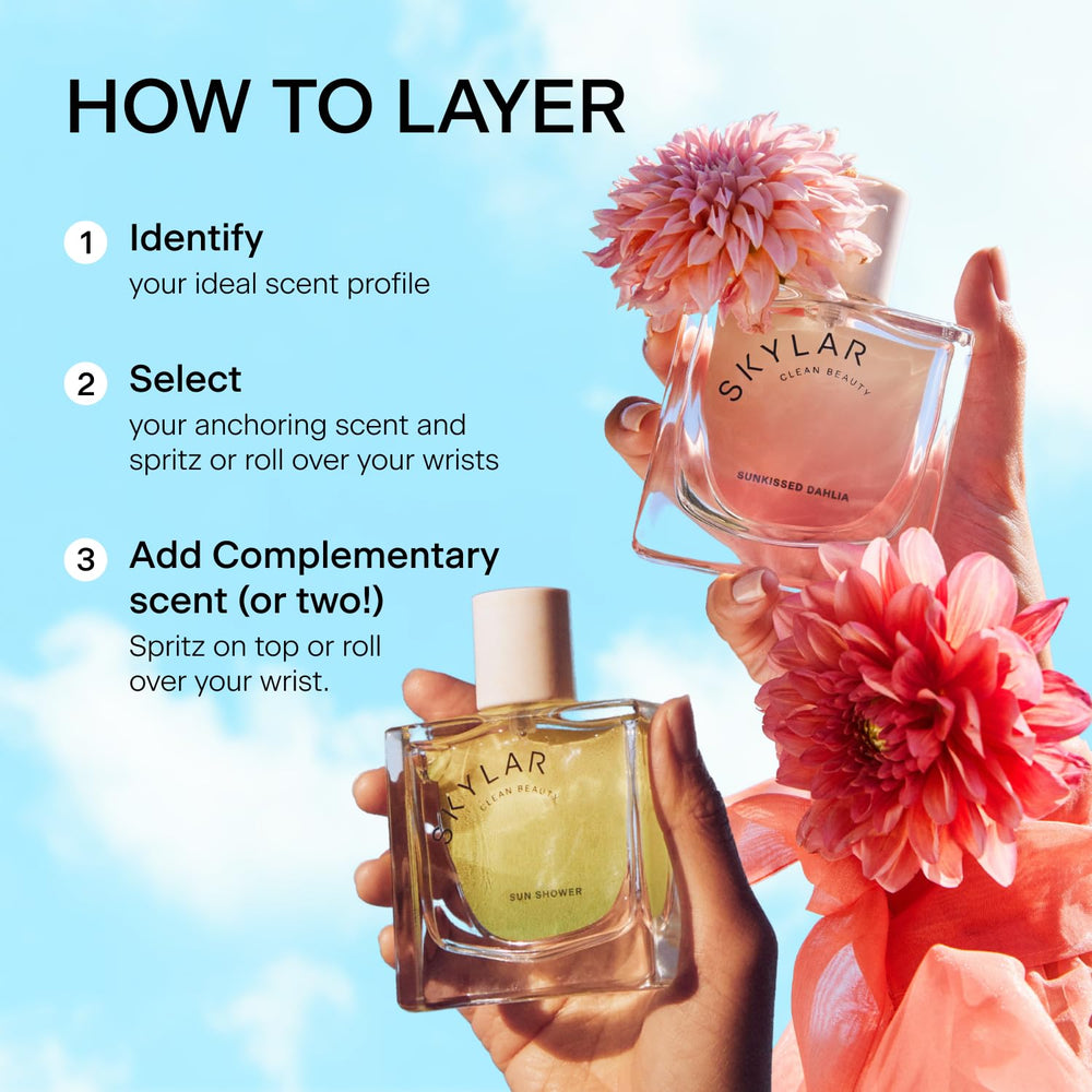 Application shot showing subtle, elegant fragrance on skin.