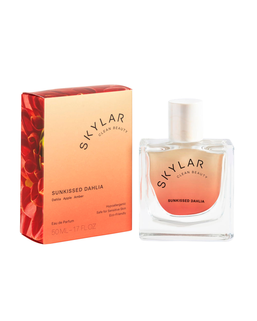 Skylar Sunkissed Dahlia EDP bottle in clean, premium packaging for daily wear.