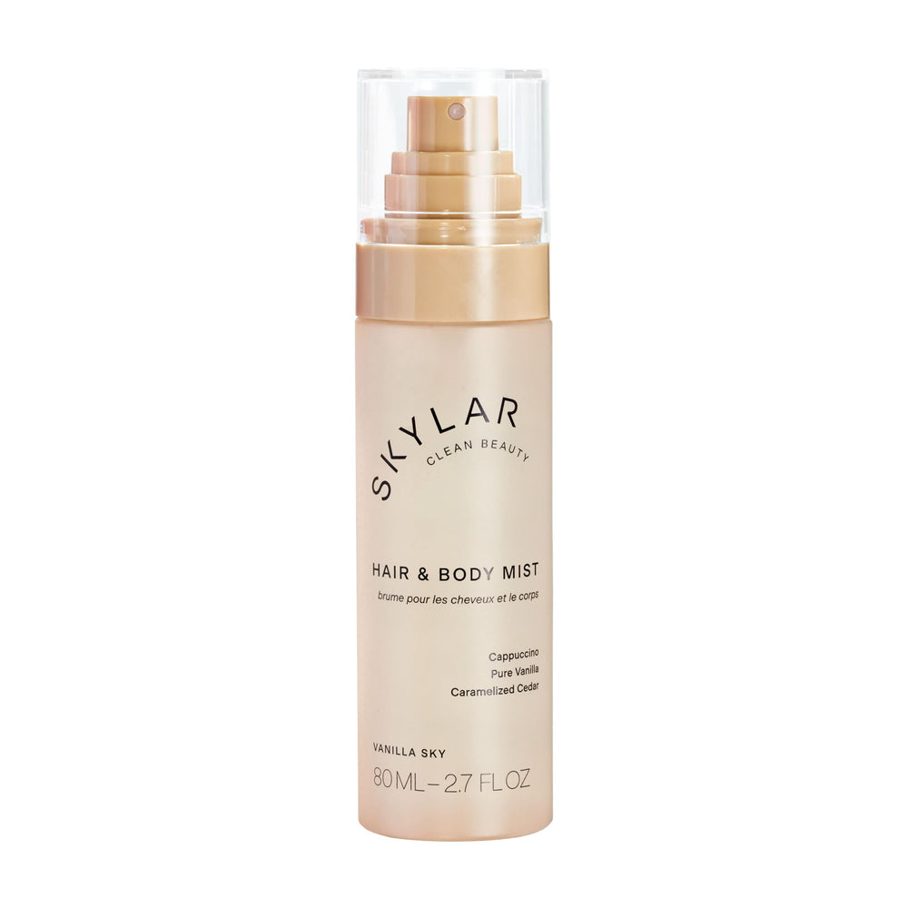 Skylar Vanilla Sky hair mist bottle shows warm vanilla essence for daily freshness