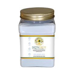 SKYNERGY Hyaluronic Acid Jelly Mask jar close-up highlighting hydration for glowing skin.
