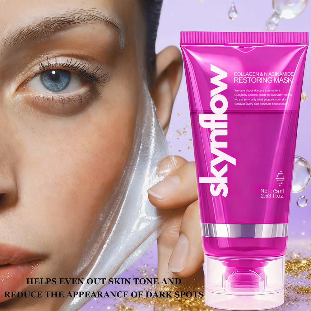 Skynflow collagen mask hydrolyzed collagen close-up highlighting moisture and elasticity.