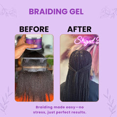 SLAYED DOWN edge-control applied to braided hair for neat edges.