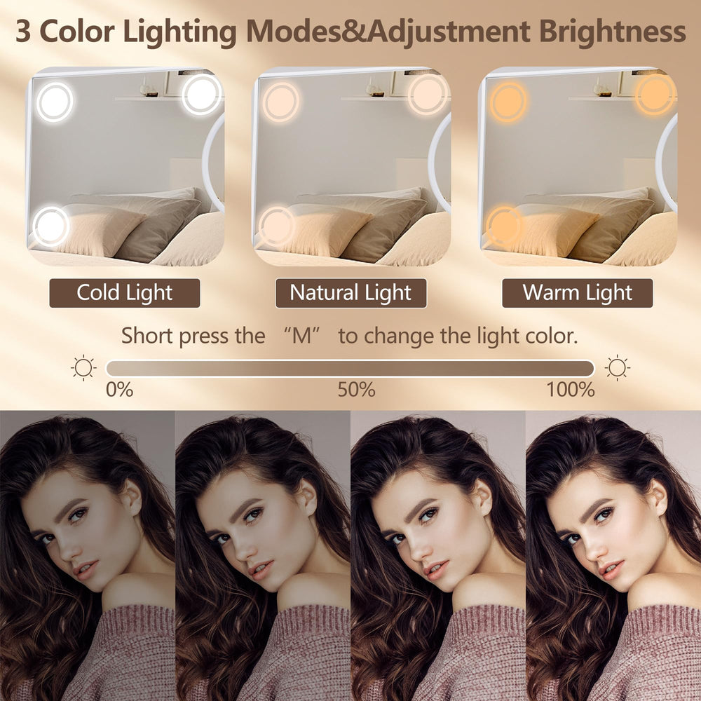 SLIMOON mirror offers 3 color lights for day to night makeup revisions