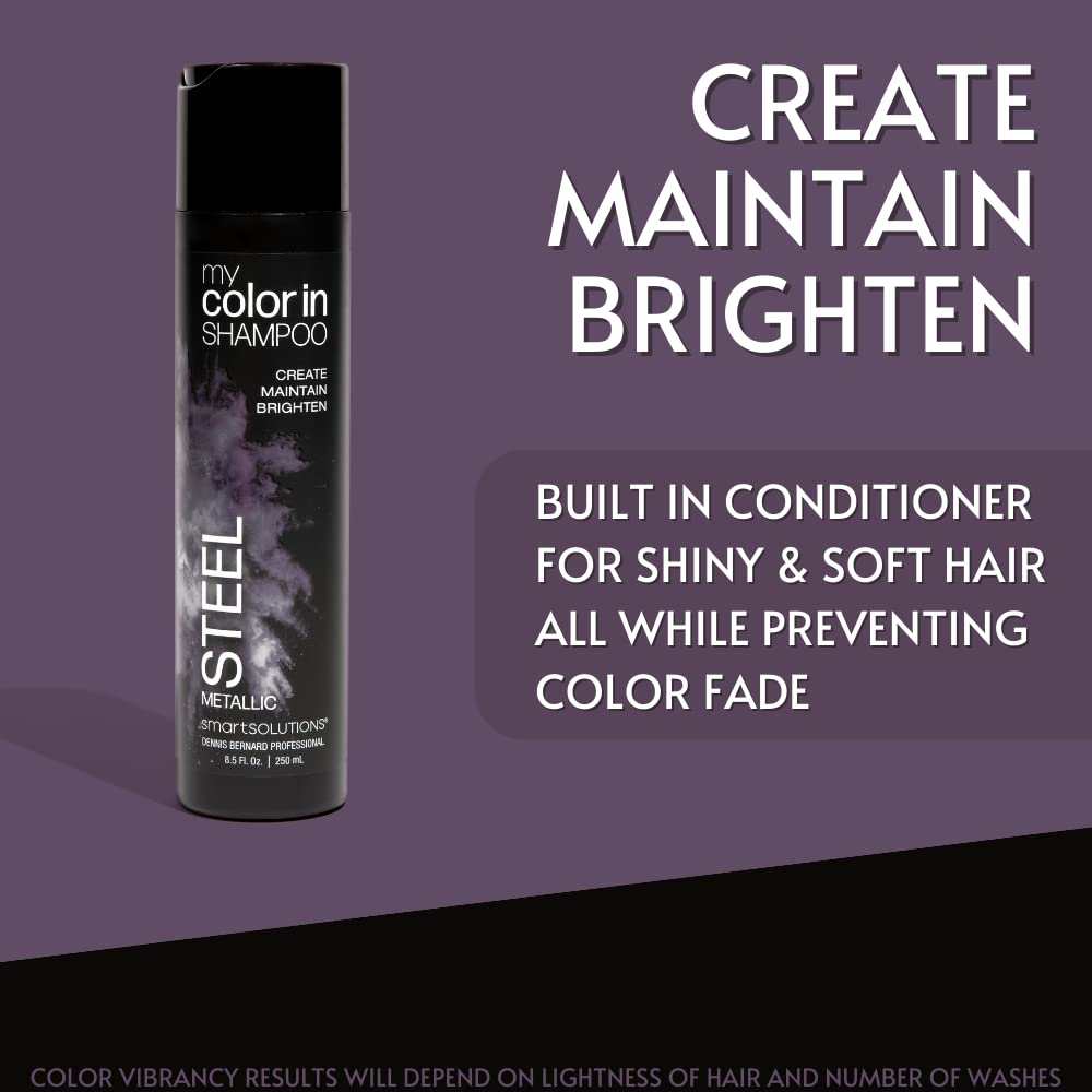 SMART SOLUTIONS Metallic Steel color swatch shows rich pigment projection on hair.