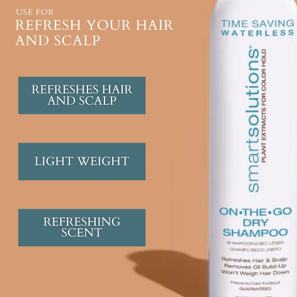 SMART SOLUTIONS On-The-Go Dry Shampoo absorbs oil at roots to reduce greasiness