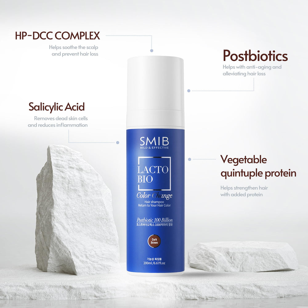 SMIB Lactobio shampoo with clear labeling and lightweight texture on hand.